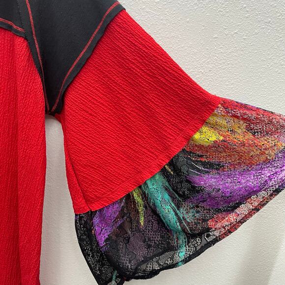 Calessa Red Blended Fabric Tunic Top Size Large - Picture 5 of 8